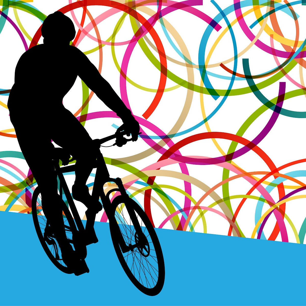 featured image for Ride the Lights Blackpool guide with a black silhouette cyclist against a bright background.